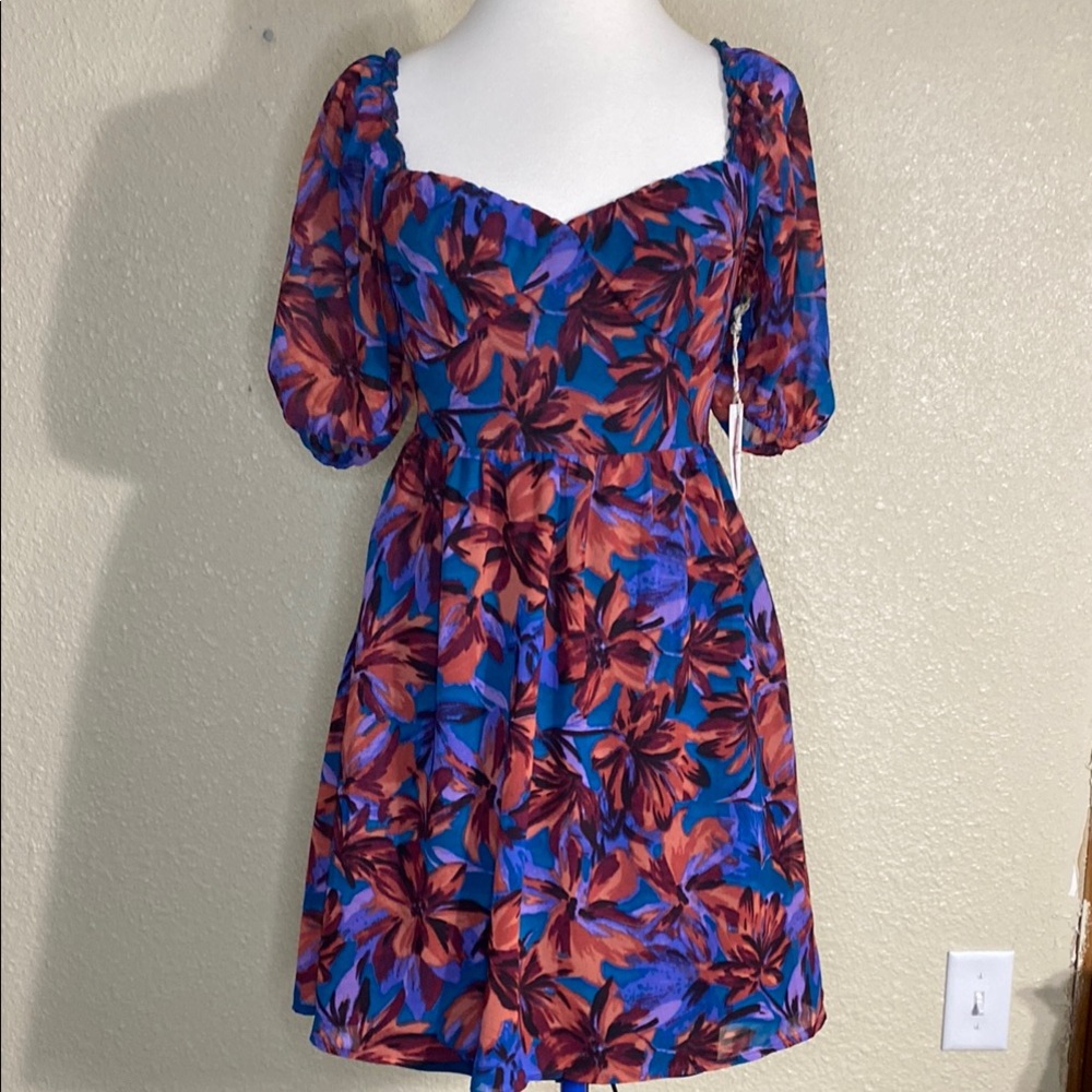 NWT Jessica Simpson Floral Teal and Orange Dress